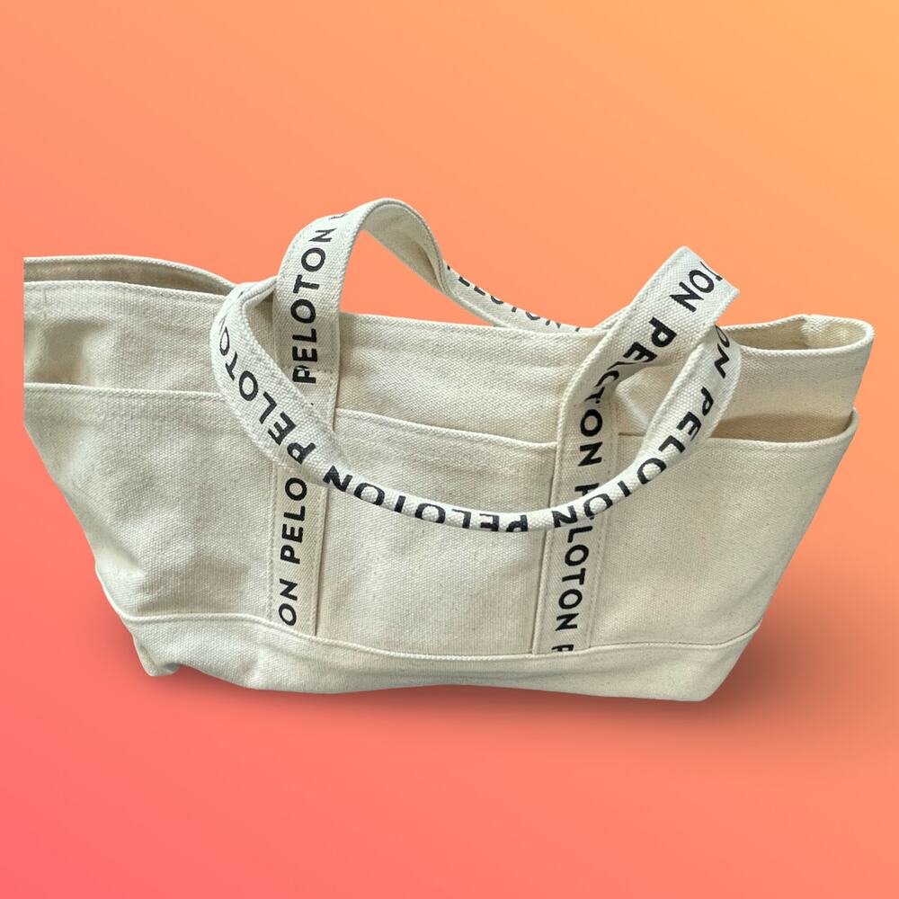 Peloton Canvas Boat Tote Bag Cream Large Shoulder Carryall Travel Purse